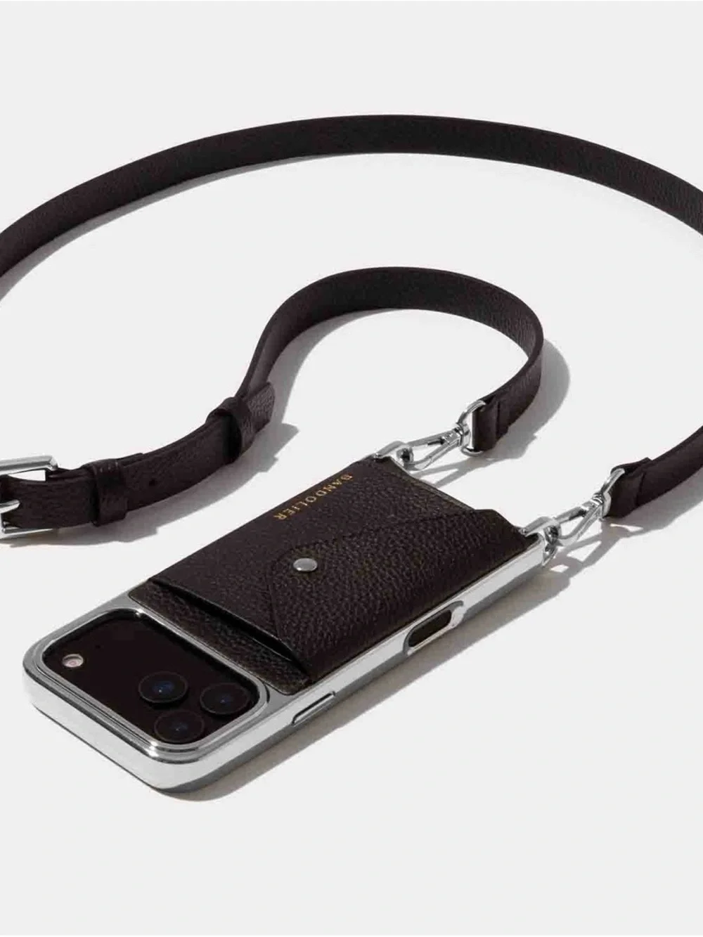 New!!! Bandolier Hailey Black Leather Adjustable Crossbody Strap Silver Hardware